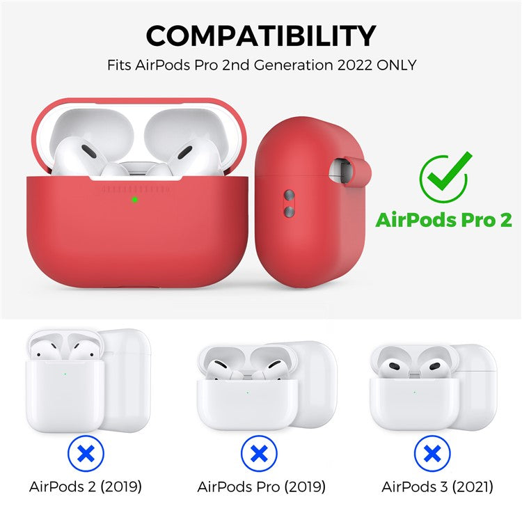 AHASTYLE PT187-G Shockproof Silicone Case for Apple AirPods Pro 2 Earphone Charging Bin Drop Protection Cover with Carrying Loop Strap - Red