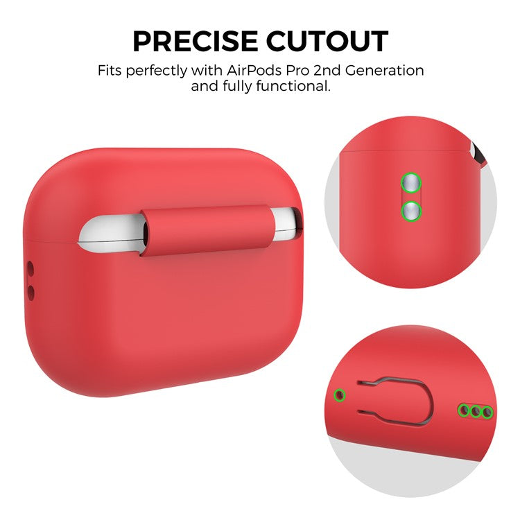 AHASTYLE PT187-G Shockproof Silicone Case for Apple AirPods Pro 2 Earphone Charging Bin Drop Protection Cover with Carrying Loop Strap - Red