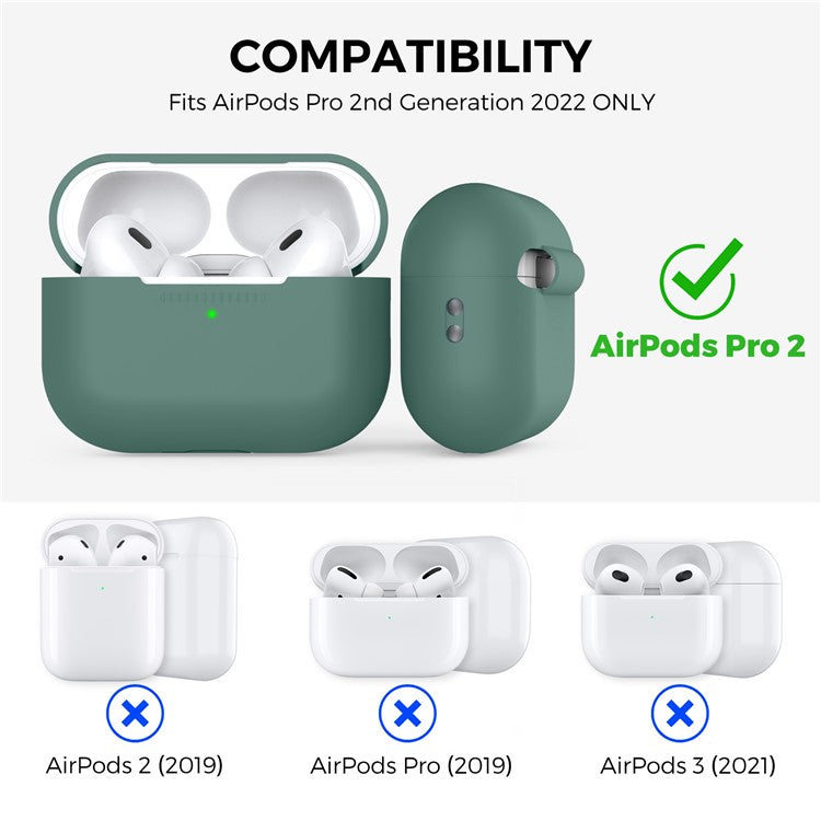 AHASTYLE PT187-G Shockproof Silicone Case for Apple AirPods Pro 2 Earphone Charging Bin Drop Protection Cover with Carrying Loop Strap - Green