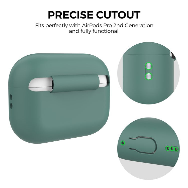 AHASTYLE PT187-G Shockproof Silicone Case for Apple AirPods Pro 2 Earphone Charging Bin Drop Protection Cover with Carrying Loop Strap - Green