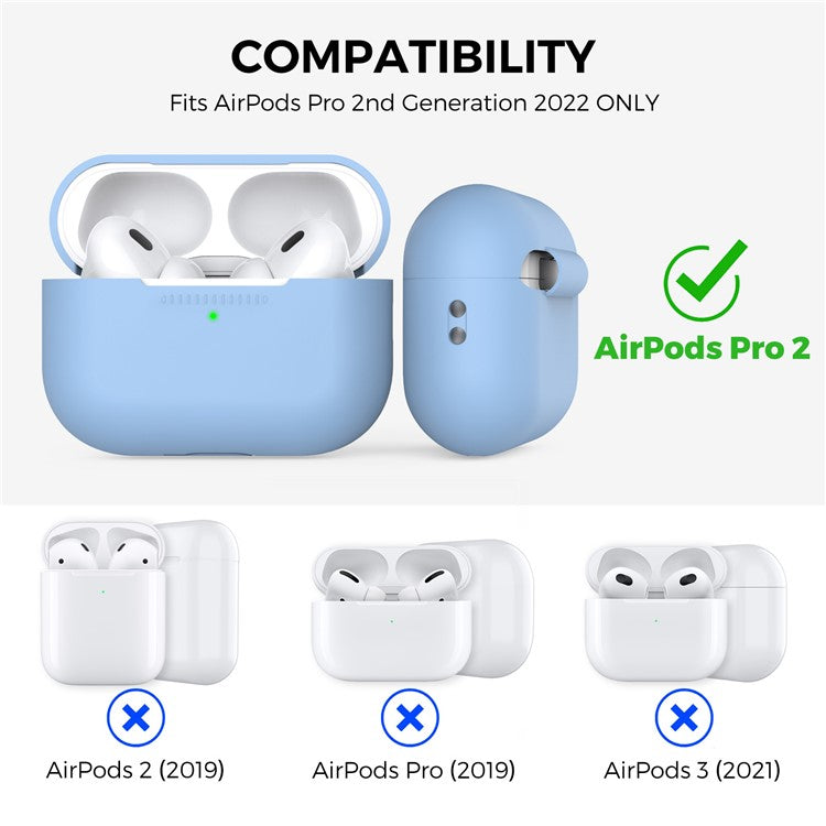 AHASTYLE PT187-G Shockproof Silicone Case for Apple AirPods Pro 2 Earphone Charging Bin Drop Protection Cover with Carrying Loop Strap - Sky Blue