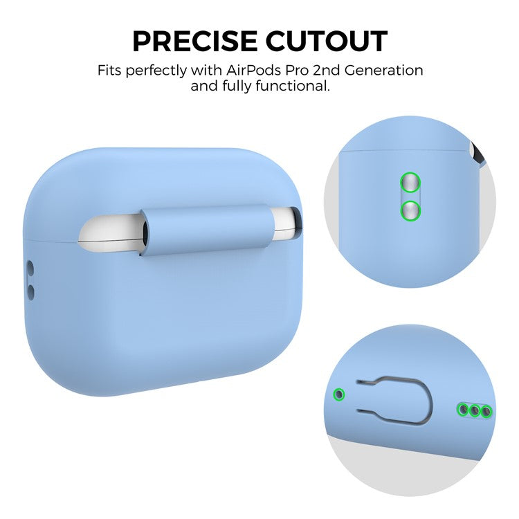 AHASTYLE PT187-G Shockproof Silicone Case for Apple AirPods Pro 2 Earphone Charging Bin Drop Protection Cover with Carrying Loop Strap - Sky Blue