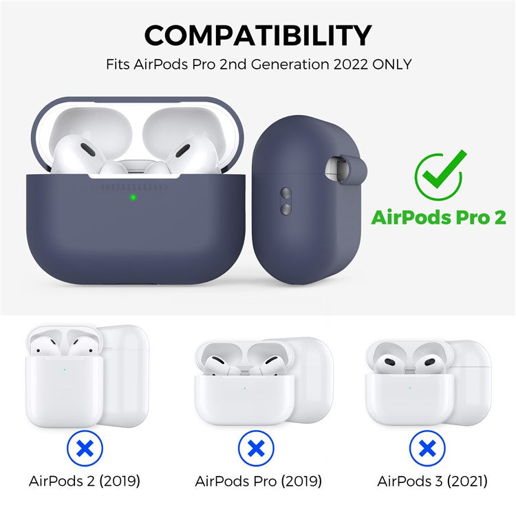 AHASTYLE PT187-G Shockproof Silicone Case for Apple AirPods Pro 2 Earphone Charging Bin Drop Protection Cover with Carrying Loop Strap - Midnight Blue