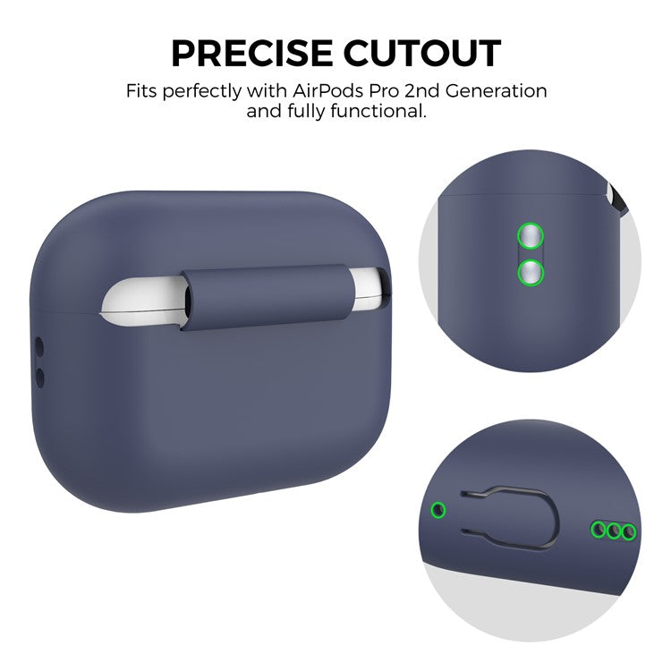 AHASTYLE PT187-G Shockproof Silicone Case for Apple AirPods Pro 2 Earphone Charging Bin Drop Protection Cover with Carrying Loop Strap - Midnight Blue