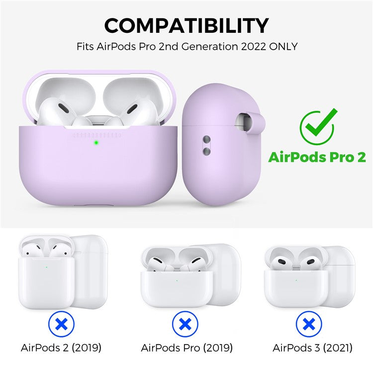 AHASTYLE PT187-G Shockproof Silicone Case for Apple AirPods Pro 2 Earphone Charging Bin Drop Protection Cover with Carrying Loop Strap - Purple