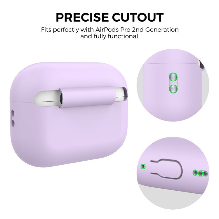 AHASTYLE PT187-G Shockproof Silicone Case for Apple AirPods Pro 2 Earphone Charging Bin Drop Protection Cover with Carrying Loop Strap - Purple