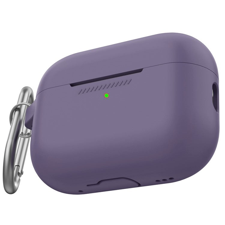 AHASTYLE PT193 For Apple AirPods Pro 2 Earphone Charging Bin Shockproof Silicone Case Impact-resistant Shell Cover with Carabiner - Dark Purple