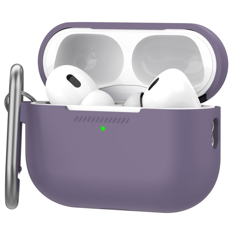 AHASTYLE PT193 For Apple AirPods Pro 2 Earphone Charging Bin Shockproof Silicone Case Impact-resistant Shell Cover with Carabiner - Dark Purple