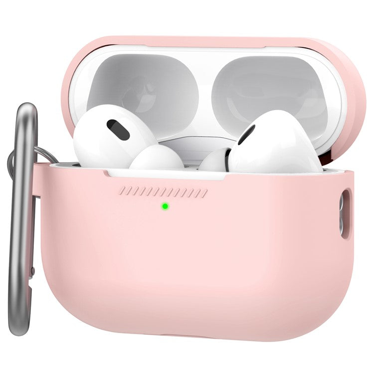 AHASTYLE PT193 For Apple AirPods Pro 2 Earphone Charging Bin Shockproof Silicone Case Impact-resistant Shell Cover with Carabiner - Pink