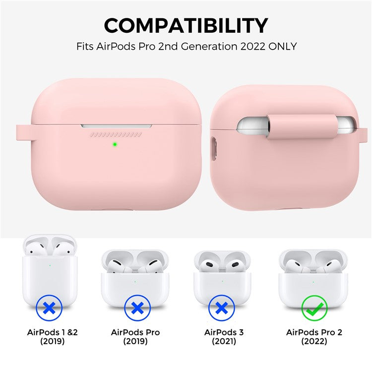 AHASTYLE PT193 For Apple AirPods Pro 2 Earphone Charging Bin Shockproof Silicone Case Impact-resistant Shell Cover with Carabiner - Pink