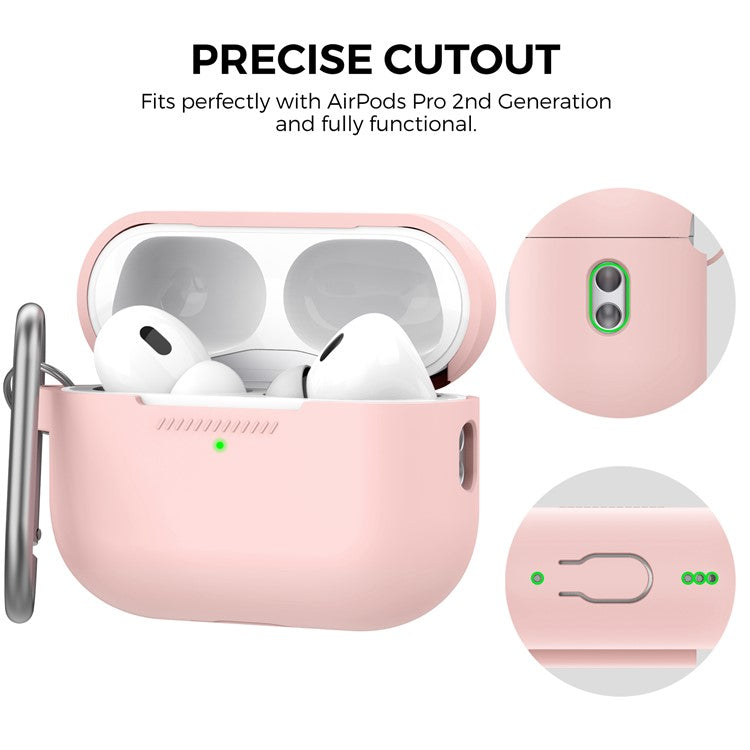 AHASTYLE PT193 For Apple AirPods Pro 2 Earphone Charging Bin Shockproof Silicone Case Impact-resistant Shell Cover with Carabiner - Pink