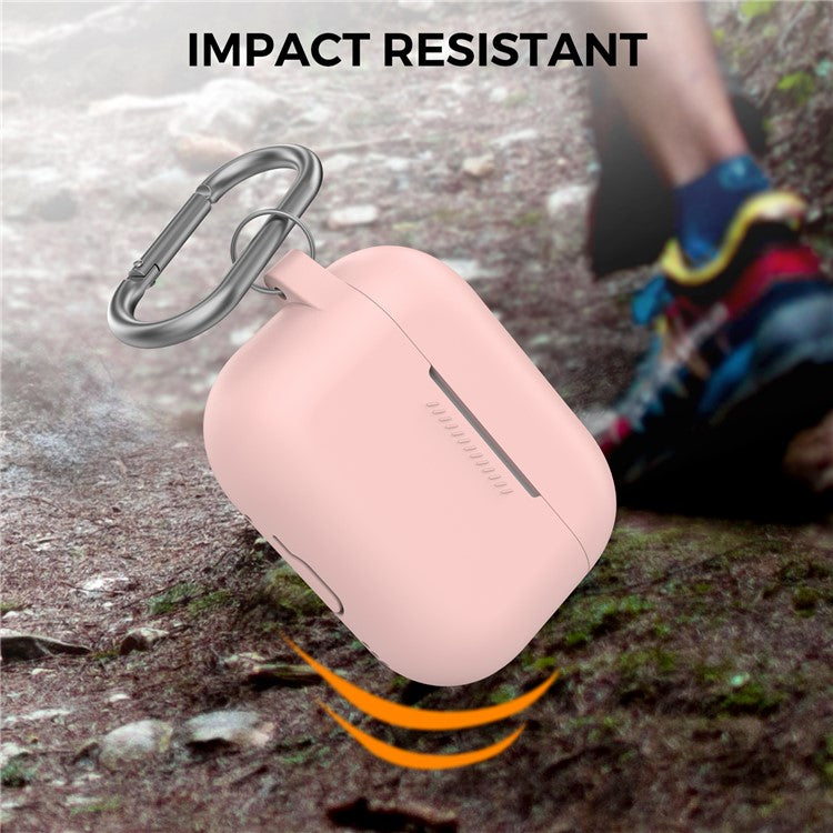 AHASTYLE PT193 For Apple AirPods Pro 2 Earphone Charging Bin Shockproof Silicone Case Impact-resistant Shell Cover with Carabiner - Pink