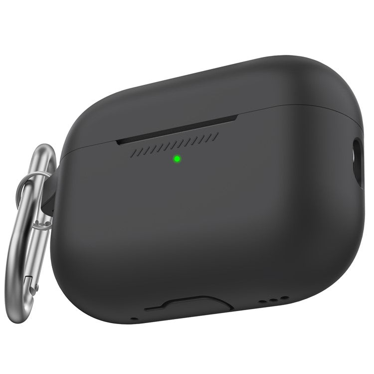 AHASTYLE PT193 For Apple AirPods Pro 2 Earphone Charging Bin Shockproof Silicone Case Impact-resistant Shell Cover with Carabiner - Black