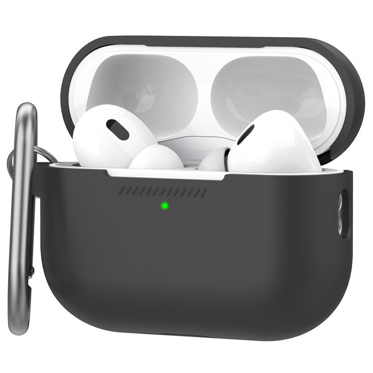 AHASTYLE PT193 For Apple AirPods Pro 2 Earphone Charging Bin Shockproof Silicone Case Impact-resistant Shell Cover with Carabiner - Black