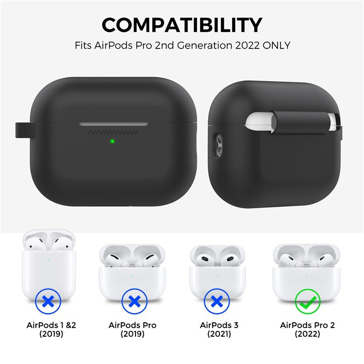 AHASTYLE PT193 For Apple AirPods Pro 2 Earphone Charging Bin Shockproof Silicone Case Impact-resistant Shell Cover with Carabiner - Black