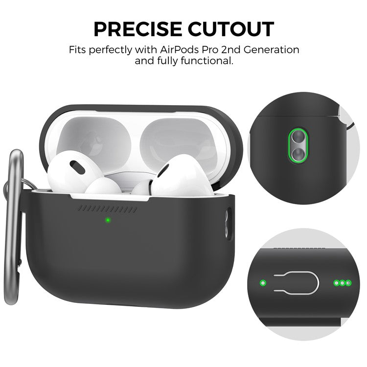 AHASTYLE PT193 For Apple AirPods Pro 2 Earphone Charging Bin Shockproof Silicone Case Impact-resistant Shell Cover with Carabiner - Black