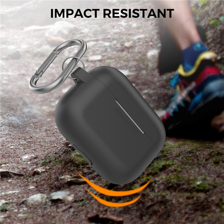 AHASTYLE PT193 For Apple AirPods Pro 2 Earphone Charging Bin Shockproof Silicone Case Impact-resistant Shell Cover with Carabiner - Black