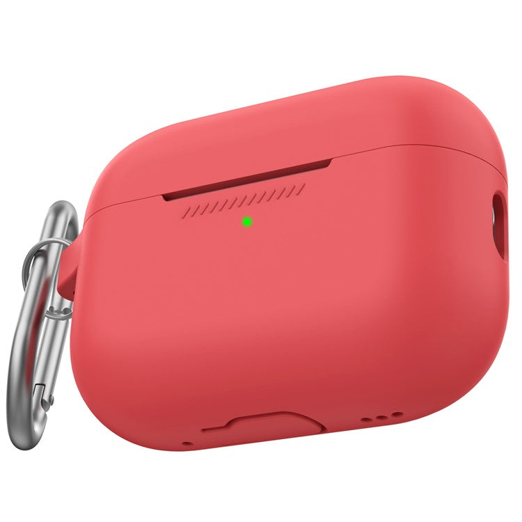 AHASTYLE PT193 For Apple AirPods Pro 2 Earphone Charging Bin Shockproof Silicone Case Impact-resistant Shell Cover with Carabiner - Red