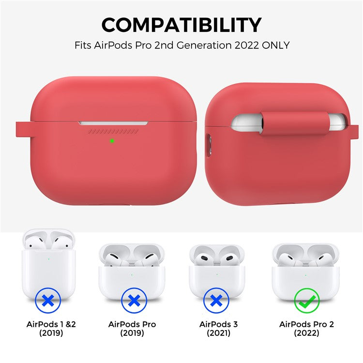 AHASTYLE PT193 For Apple AirPods Pro 2 Earphone Charging Bin Shockproof Silicone Case Impact-resistant Shell Cover with Carabiner - Red