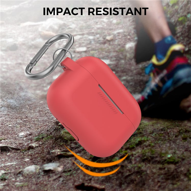 AHASTYLE PT193 For Apple AirPods Pro 2 Earphone Charging Bin Shockproof Silicone Case Impact-resistant Shell Cover with Carabiner - Red