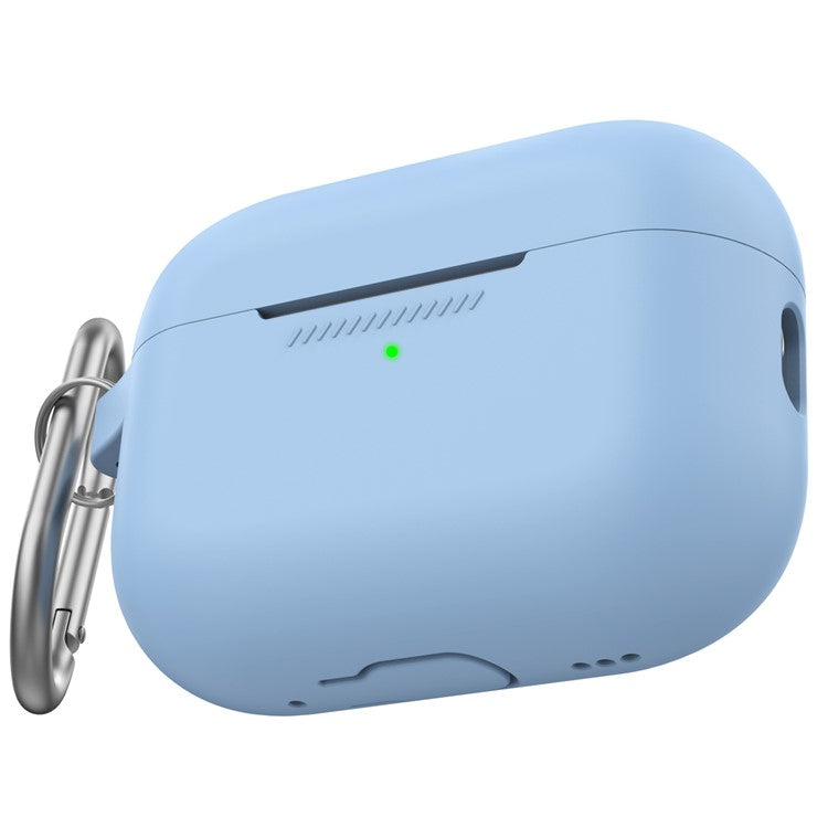 AHASTYLE PT193 For Apple AirPods Pro 2 Earphone Charging Bin Shockproof Silicone Case Impact-resistant Shell Cover with Carabiner - Blue