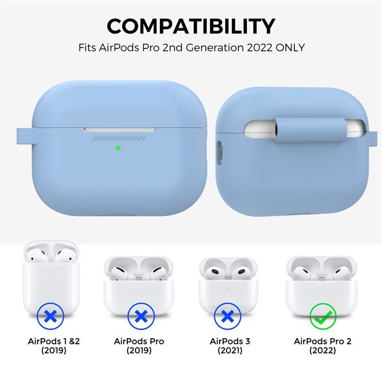 AHASTYLE PT193 For Apple AirPods Pro 2 Earphone Charging Bin Shockproof Silicone Case Impact-resistant Shell Cover with Carabiner - Blue