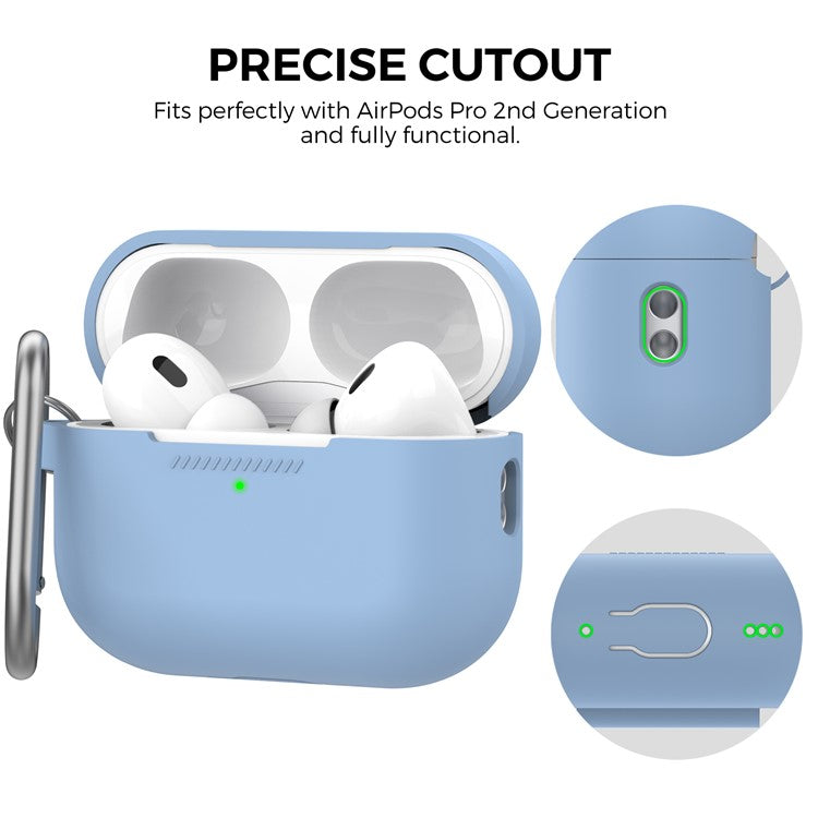 AHASTYLE PT193 For Apple AirPods Pro 2 Earphone Charging Bin Shockproof Silicone Case Impact-resistant Shell Cover with Carabiner - Blue