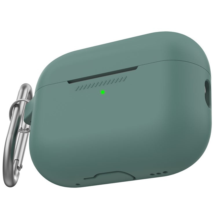 AHASTYLE PT193 For Apple AirPods Pro 2 Earphone Charging Bin Shockproof Silicone Case Impact-resistant Shell Cover with Carabiner - Green