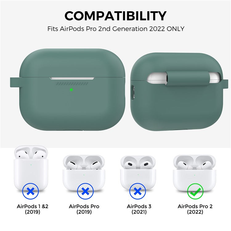 AHASTYLE PT193 For Apple AirPods Pro 2 Earphone Charging Bin Shockproof Silicone Case Impact-resistant Shell Cover with Carabiner - Green