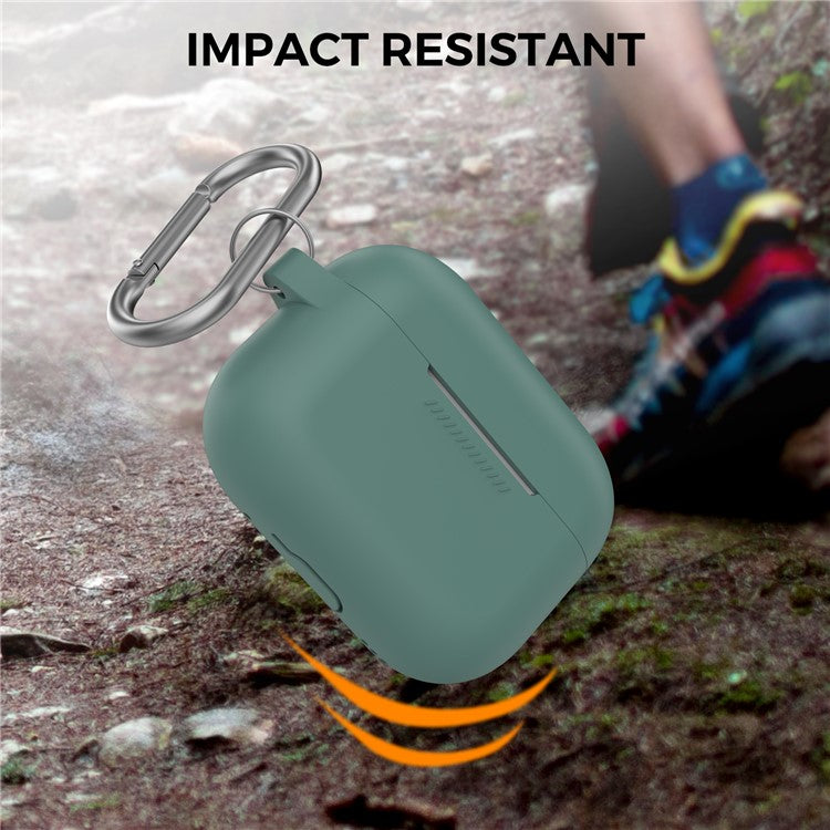 AHASTYLE PT193 For Apple AirPods Pro 2 Earphone Charging Bin Shockproof Silicone Case Impact-resistant Shell Cover with Carabiner - Green