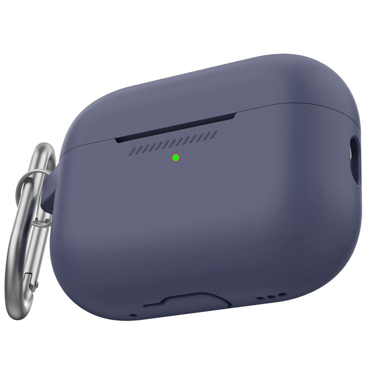 AHASTYLE PT193 For Apple AirPods Pro 2 Earphone Charging Bin Shockproof Silicone Case Impact-resistant Shell Cover with Carabiner - Midnight Blue