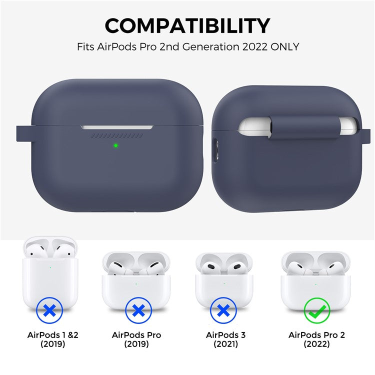 AHASTYLE PT193 For Apple AirPods Pro 2 Earphone Charging Bin Shockproof Silicone Case Impact-resistant Shell Cover with Carabiner - Midnight Blue