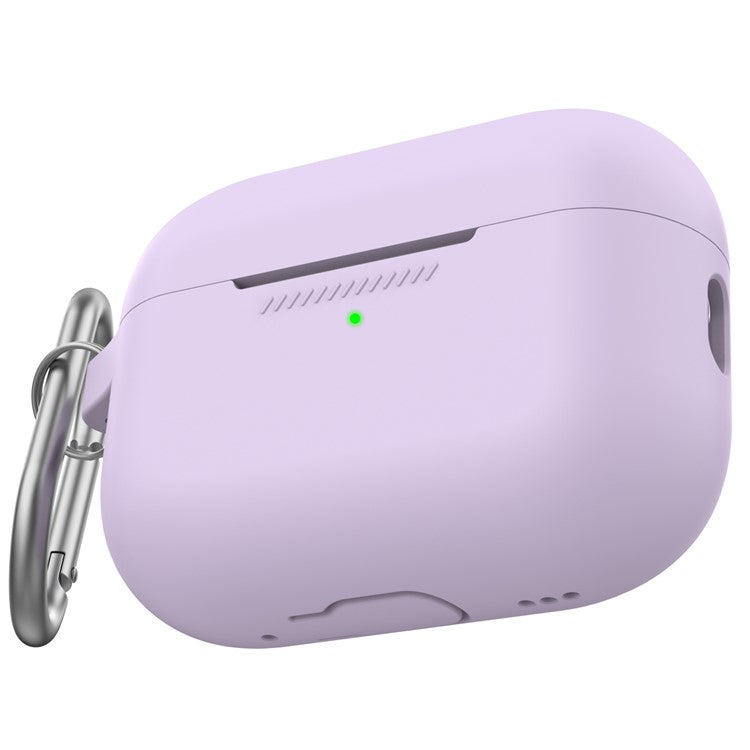 AHASTYLE PT193 For Apple AirPods Pro 2 Earphone Charging Bin Shockproof Silicone Case Impact-resistant Shell Cover with Carabiner - Purple