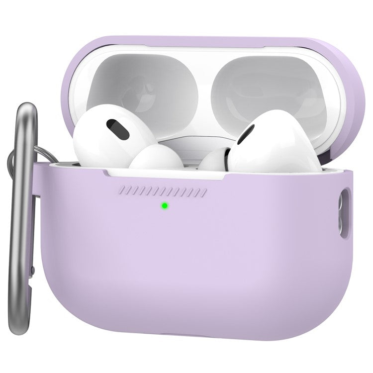 AHASTYLE PT193 For Apple AirPods Pro 2 Earphone Charging Bin Shockproof Silicone Case Impact-resistant Shell Cover with Carabiner - Purple