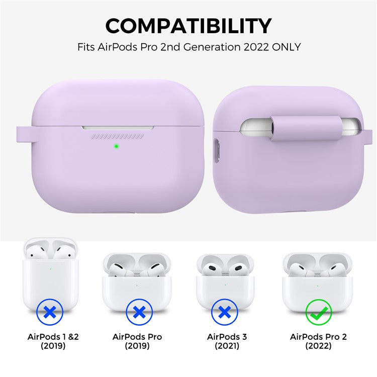 AHASTYLE PT193 For Apple AirPods Pro 2 Earphone Charging Bin Shockproof Silicone Case Impact-resistant Shell Cover with Carabiner - Purple