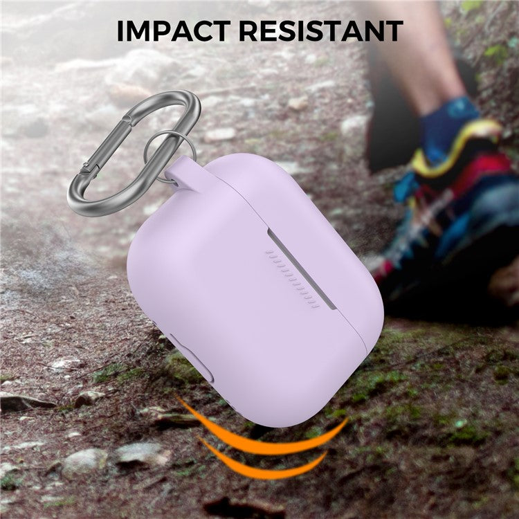 AHASTYLE PT193 For Apple AirPods Pro 2 Earphone Charging Bin Shockproof Silicone Case Impact-resistant Shell Cover with Carabiner - Purple