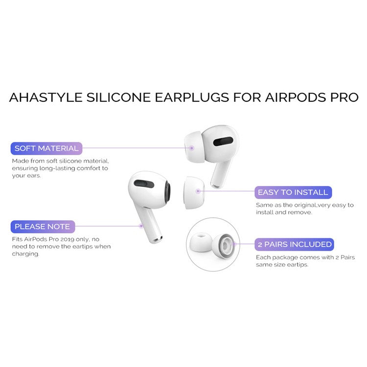 AHASTYLE PT99-PRO-1 One Pair Earphone Tips Replacement for Apple AirPods Pro / AirPods Pro 2 Silicone Bluetooth Headset Ear Caps, Size: L - White