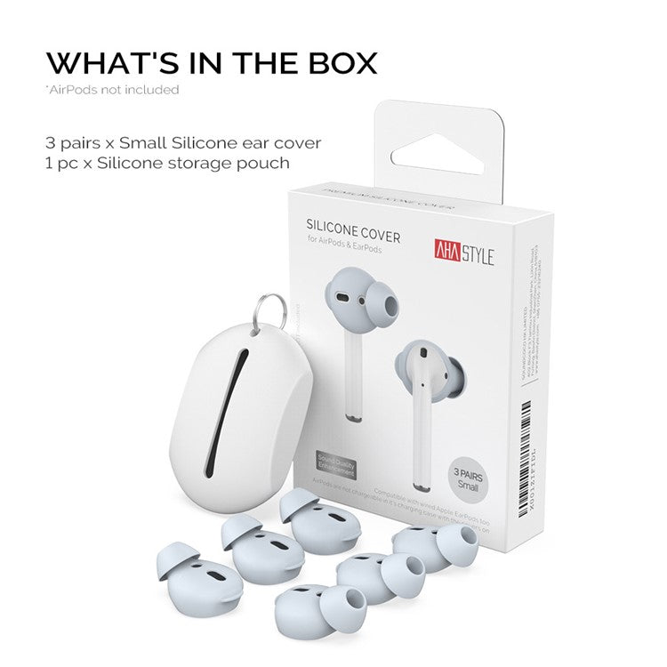 AHASTYLE PT66 for Apple AirPods with Charging Case (2016) / (2019) 3 Pairs Silicone Earbuds Cap Size: S - Baby Blue