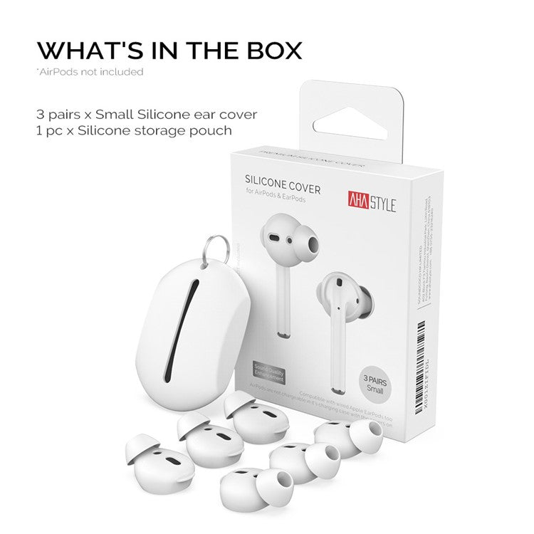 AHASTYLE PT66 for Apple AirPods with Charging Case (2016) / (2019)3 Pairs Silicone Earbuds Cap Size: S - White