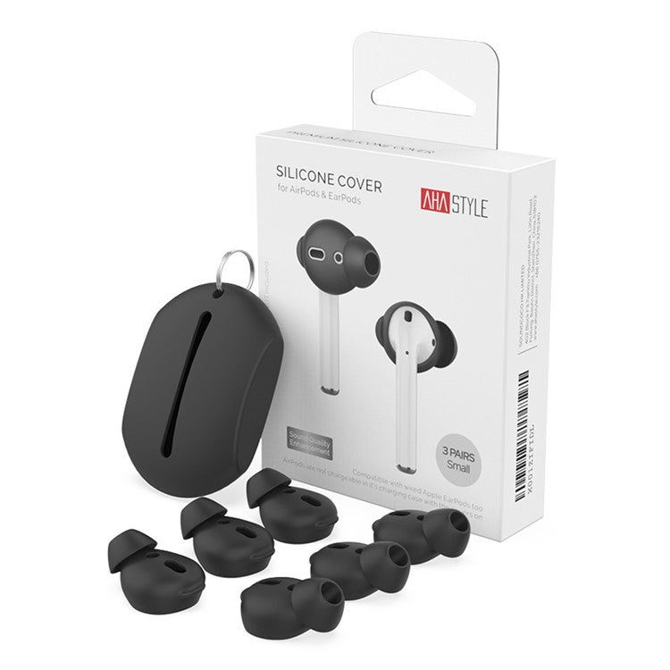 AHASTYLE PT66 for Apple AirPods with Charging Case (2016) / (2019) 3 Pairs Silicone Earbuds Cap Size: S - Black