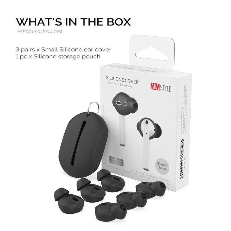 AHASTYLE PT66 for Apple AirPods with Charging Case (2016) / (2019) 3 Pairs Silicone Earbuds Cap Size: S - Black