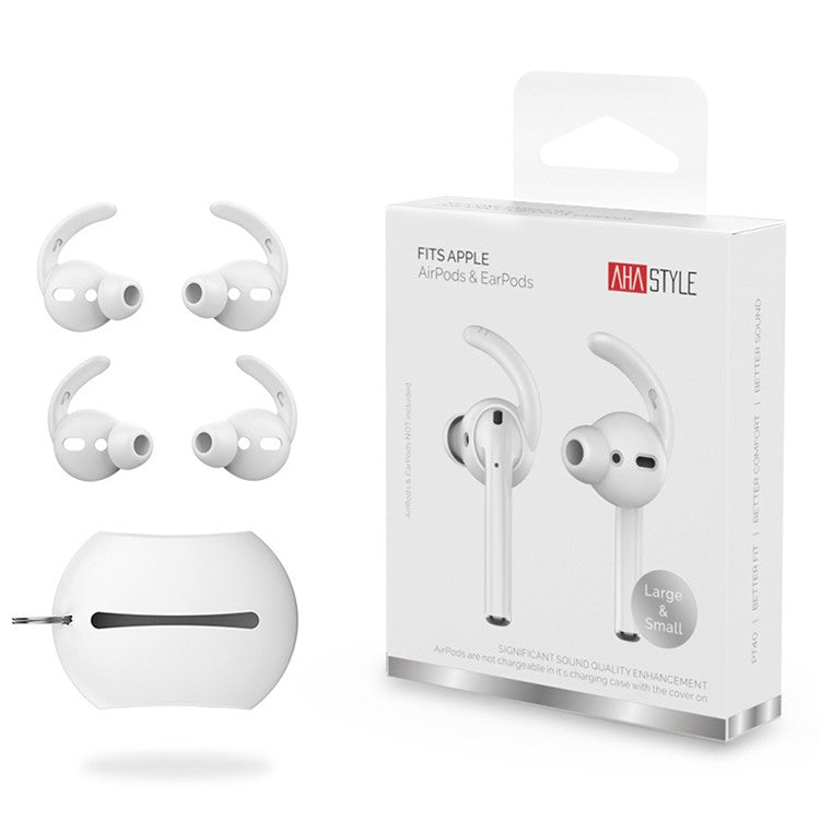 AHASTYLE PT40 for Apple AirPods with Charging Case (2016) / (2019) / AirPods with Wireless Charging Case (2019) 2 Pairs Earphone Caps Silicone Earbud Eartips Covers, Size: S + L - White