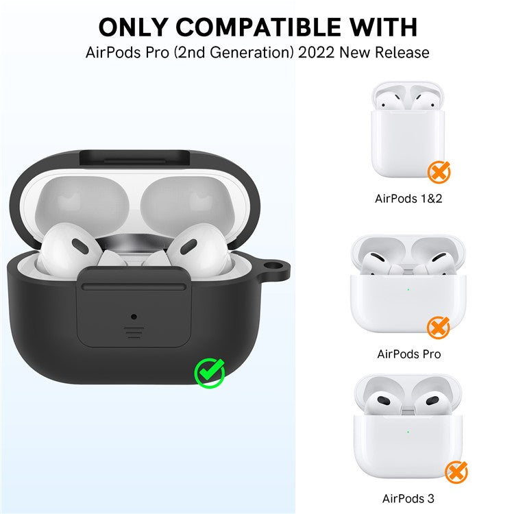 AHASTYLE WG108 Silicone Case for AirPods Pro 2 Case Cover Anti-Fall Integrated Bluetooth Headset Protector with Strap, Hook - Black