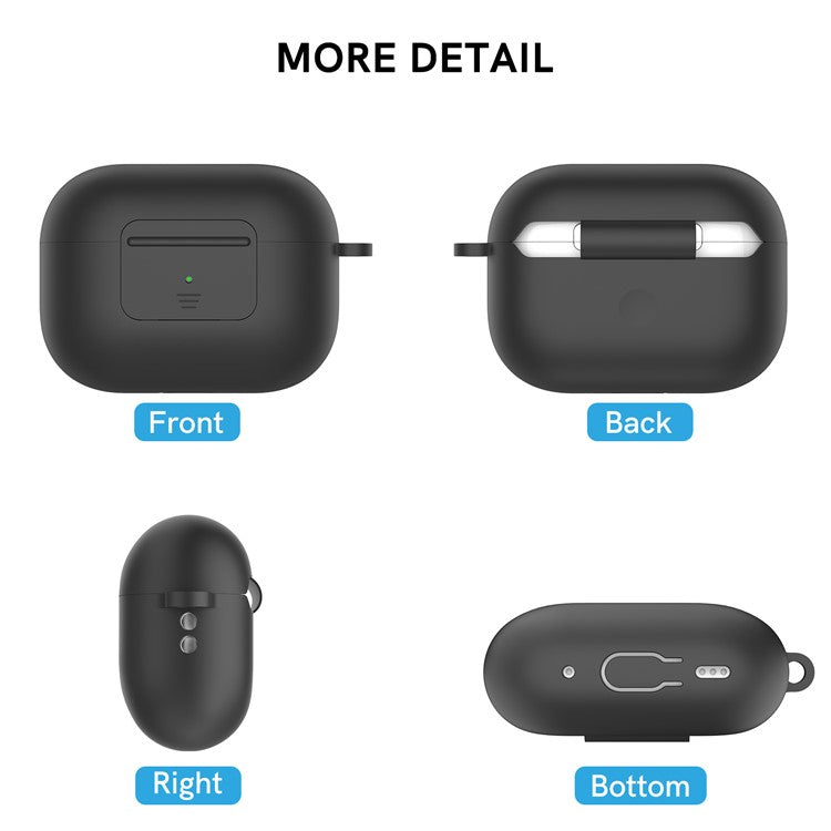 AHASTYLE WG108 Silicone Case for AirPods Pro 2 Case Cover Anti-Fall Integrated Bluetooth Headset Protector with Strap, Hook - Black