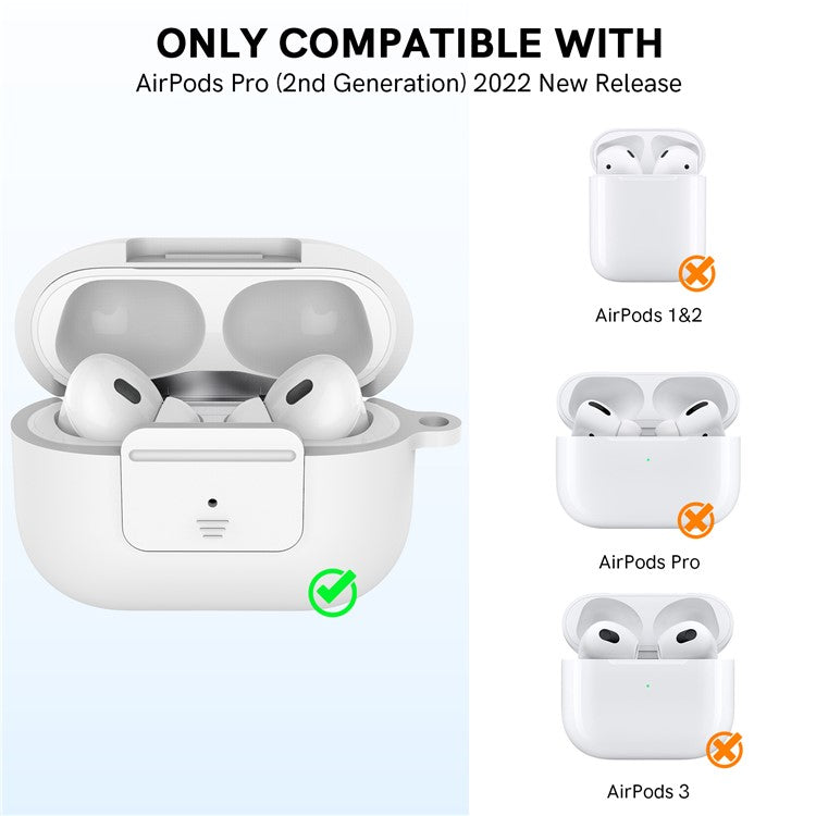 AHASTYLE WG108 Silicone Case for AirPods Pro 2 Case Cover Anti-Fall Integrated Bluetooth Headset Protector with Strap, Hook - White