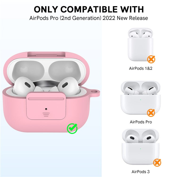 AHASTYLE WG108 Silicone Case for AirPods Pro 2 Case Cover Anti-Fall Integrated Bluetooth Headset Protector with Strap, Hook - Pink