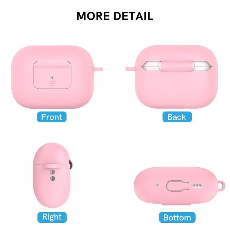 AHASTYLE WG108 Silicone Case for AirPods Pro 2 Case Cover Anti-Fall Integrated Bluetooth Headset Protector with Strap, Hook - Pink