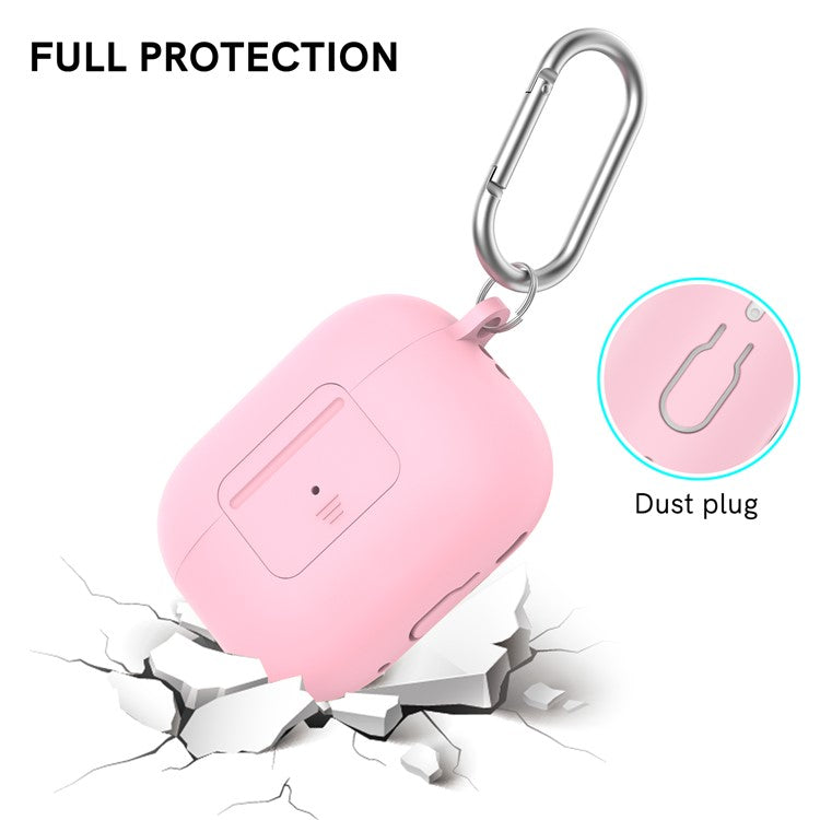 AHASTYLE WG108 Silicone Case for AirPods Pro 2 Case Cover Anti-Fall Integrated Bluetooth Headset Protector with Strap, Hook - Pink