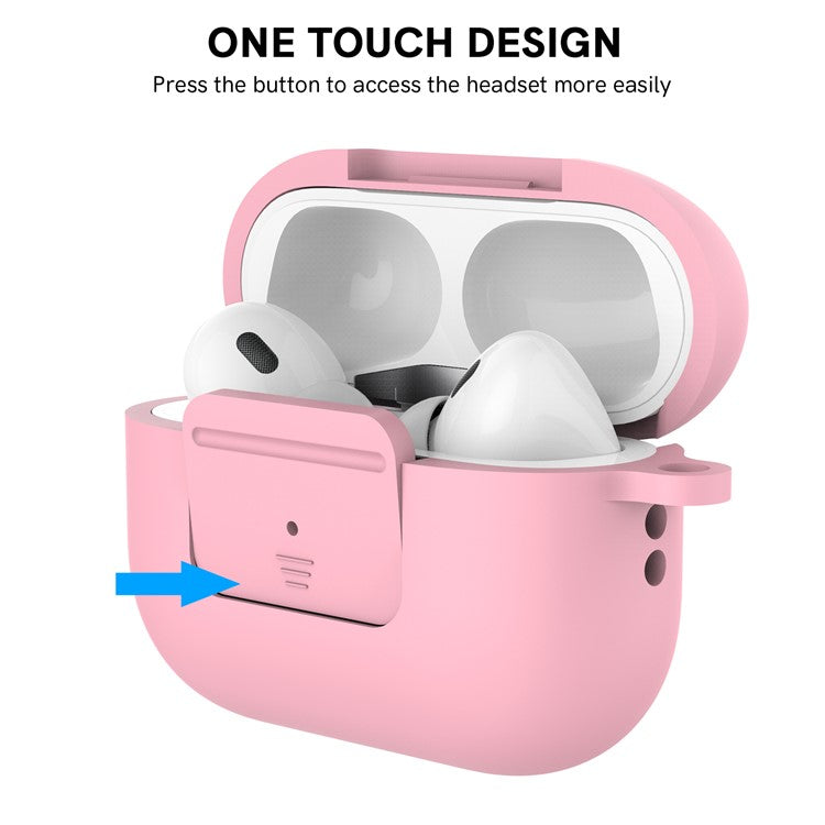 AHASTYLE WG108 Silicone Case for AirPods Pro 2 Case Cover Anti-Fall Integrated Bluetooth Headset Protector with Strap, Hook - Pink