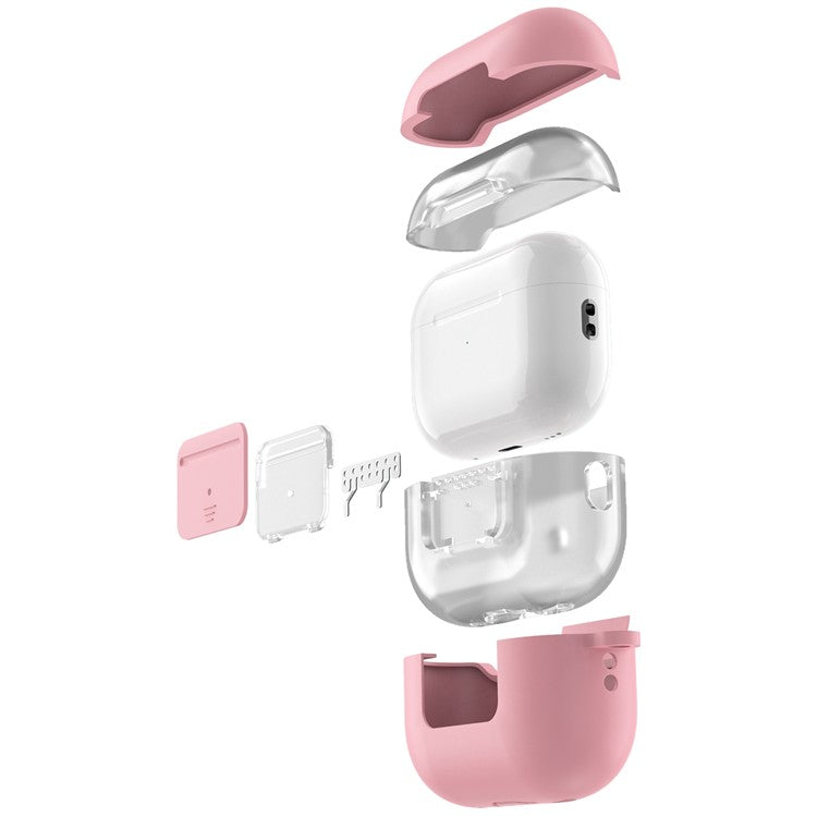 AHASTYLE WG108 Silicone Case for AirPods Pro 2 Case Cover Anti-Fall Integrated Bluetooth Headset Protector with Strap, Hook - Pink